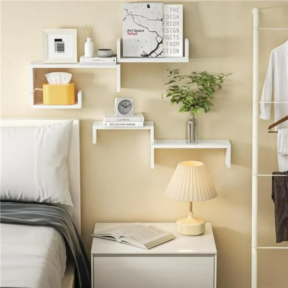 SRIWATANA Floating Wall Shelves Set of 5 Wood Bathroom Bedroom Storage Decor